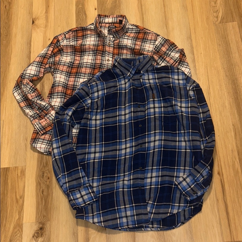 Izod Men's Casual Plaid Shirts - Blue and Orange